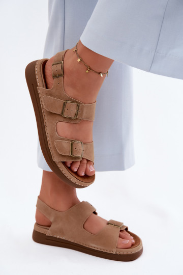 Pele Sandálias femininas de camurça com fivelas Vinceza 79620 cor marrom 2