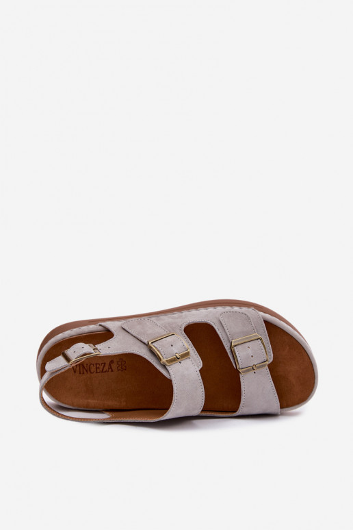 Pele Sandálias femininas de camurça com fivelas Vinceza 79620 cor cinza