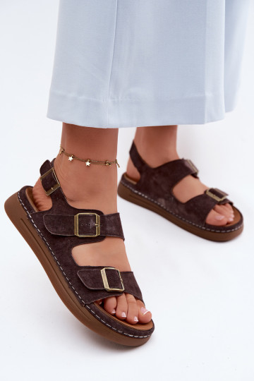 Pele Sandálias femininas de camurça com fivelas Vinceza 79620 CzekoladoParae 2