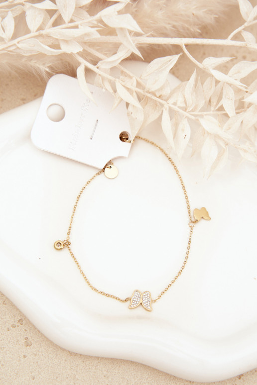 Pulseira de tornozelo com borboletas cor dourada