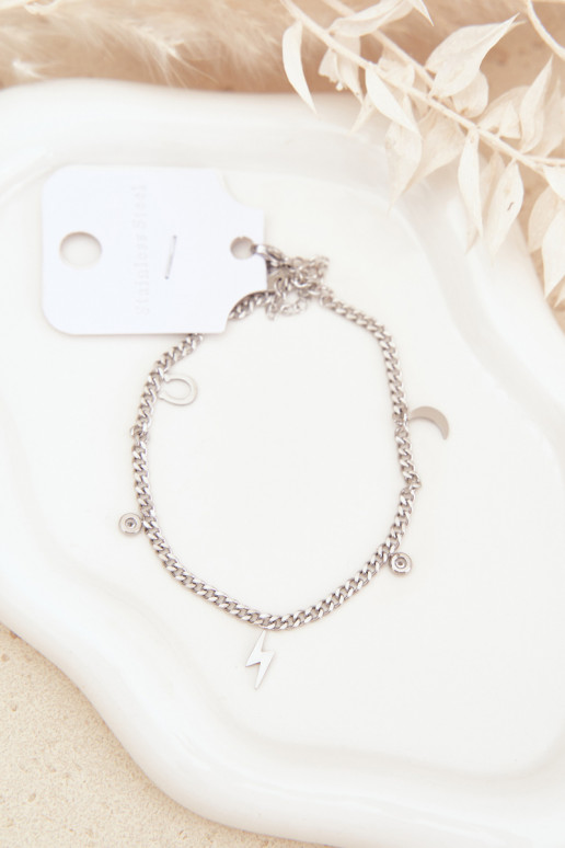 Pulseira de tornozelo com pingentes cor prata