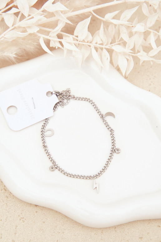 Pulseira de tornozelo com pingentes cor prata