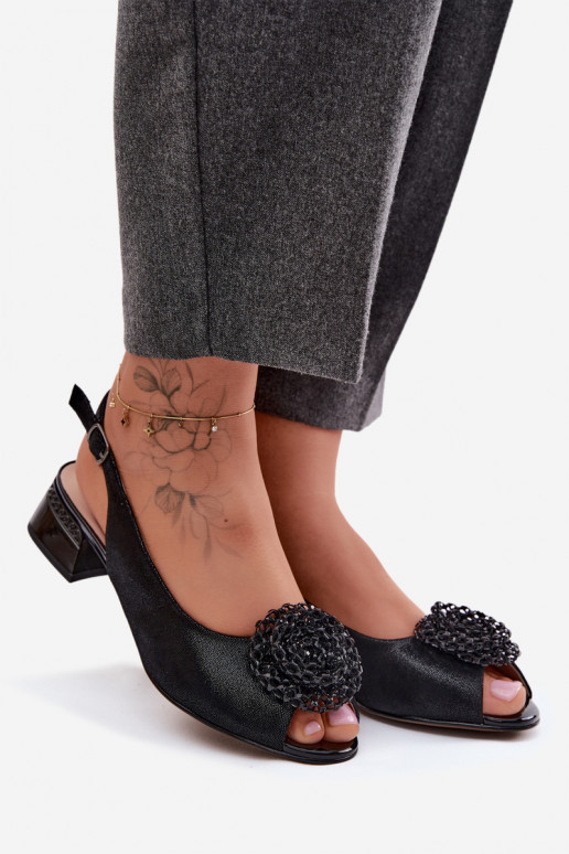 Sandálias femininas Feminino Klocke com enfeites D&A CR61-3030 cor preta