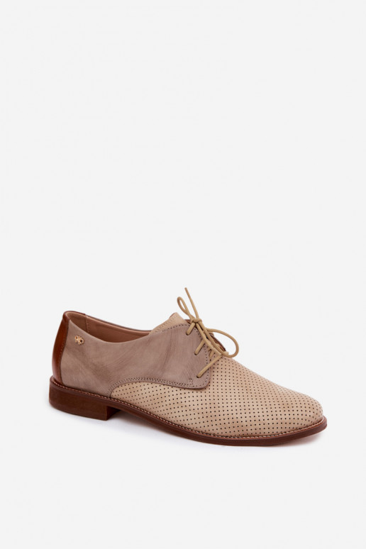 Sapatos de couro elegantes femininos em cores areia e marrom com atacadores Zazoo 4238