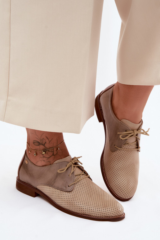Sapatos de couro elegantes femininos em cores areia e marrom com atacadores Zazoo 4238