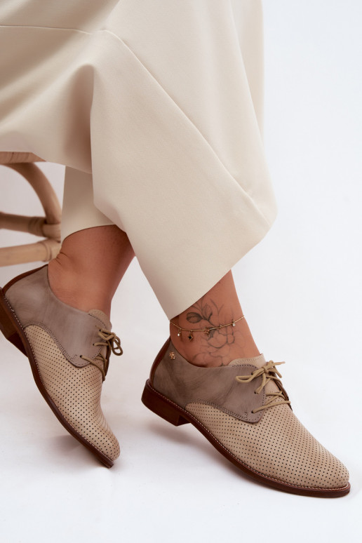 Sapatos de couro elegantes femininos em cores areia e marrom com atacadores Zazoo 4238