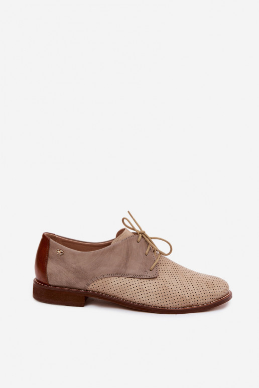 Sapatos de couro elegantes femininos em cores areia e marrom com atacadores Zazoo 4238