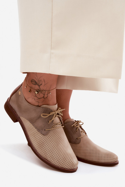 Sapatos de couro elegantes femininos em cores areia e marrom com atacadores Zazoo 4238