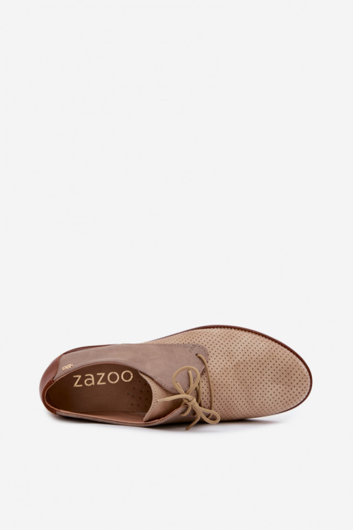 Sapatos de couro elegantes femininos em cores areia e marrom com atacadores Zazoo 4238