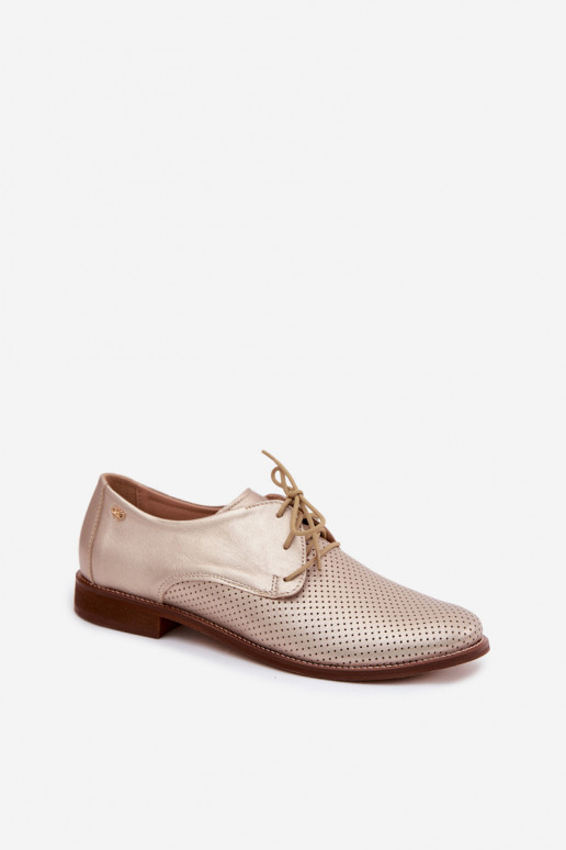 Sapatos de couro elegantes femininos em cor dourada com atacadores Zazoo 4238