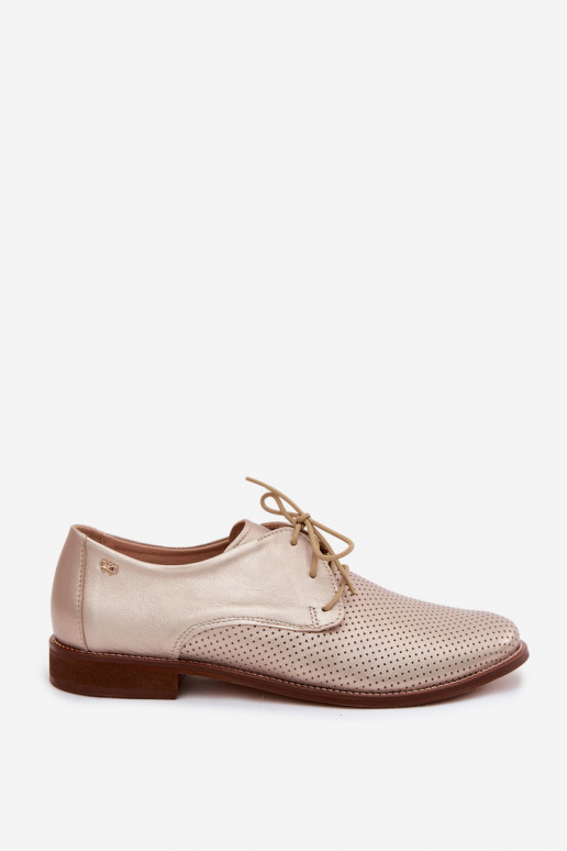Sapatos de couro elegantes femininos em cor dourada com atacadores Zazoo 4238