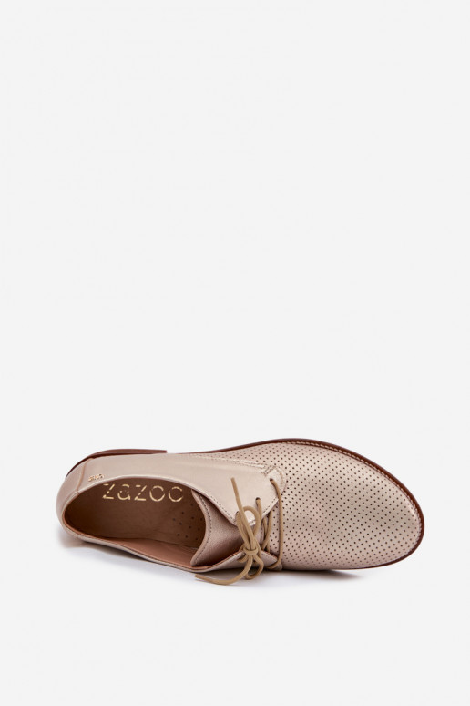 Sapatos de couro elegantes femininos em cor dourada com atacadores Zazoo 4238