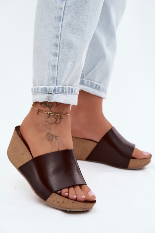 Zazoo 40291 Chinelos de couro Feminino Habilitado KorkoParaym Koturnie CzekoladoParae