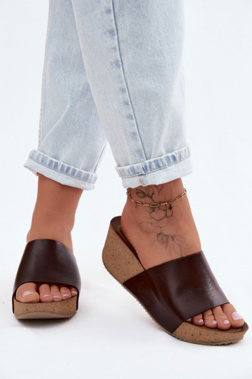 Zazoo 40291 Chinelos de couro Feminino Habilitado KorkoParaym Koturnie CzekoladoParae 2