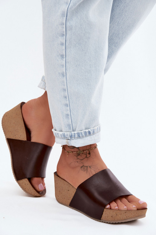 Zazoo 40291 Chinelos de couro Feminino Habilitado KorkoParaym Koturnie CzekoladoParae