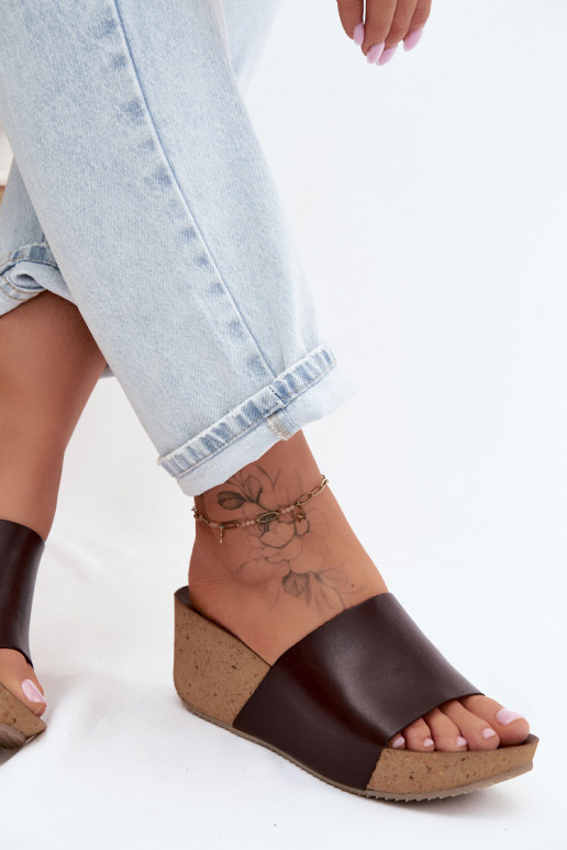 Zazoo 40291 Chinelos de couro Feminino Habilitado KorkoParaym Koturnie CzekoladoParae