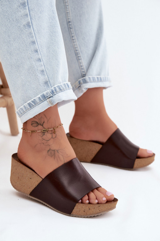 Zazoo 40291 Chinelos de couro Feminino Habilitado KorkoParaym Koturnie CzekoladoParae