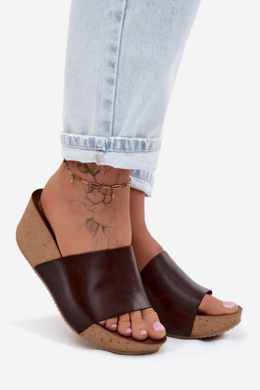 Zazoo 40291 Chinelos de couro Feminino Habilitado KorkoParaym Koturnie CzekoladoParae