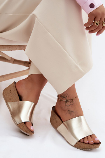 Zazoo 40291 Chinelos de couro Feminino Habilitado KorkoParaym Koturnie cor dourada