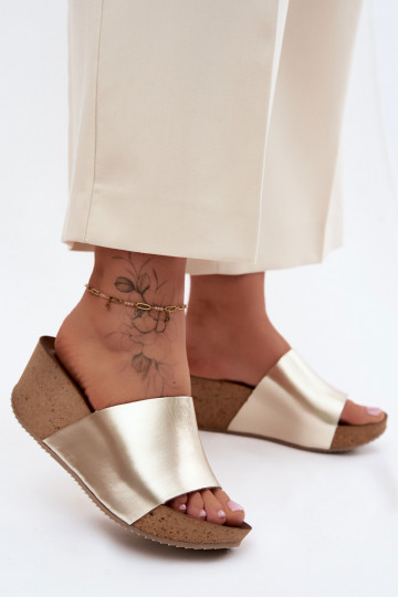 Zazoo 40291 Chinelos de couro Feminino Habilitado KorkoParaym Koturnie cor dourada 2