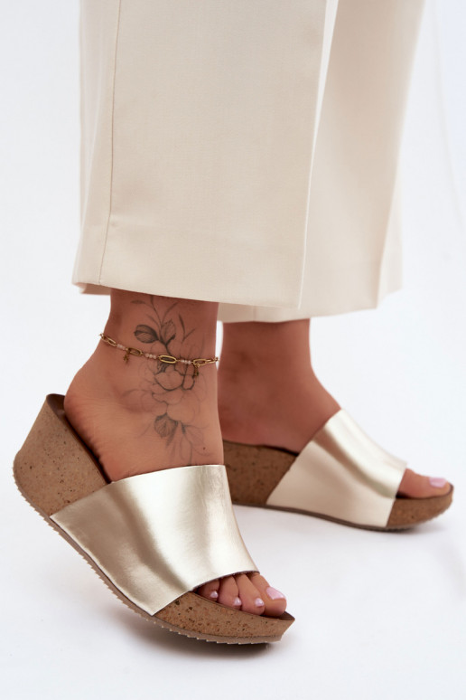 Zazoo 40291 Chinelos de couro Feminino Habilitado KorkoParaym Koturnie cor dourada