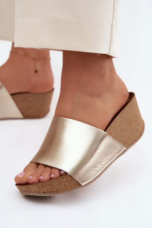 Zazoo 40291 Chinelos de couro Feminino Habilitado KorkoParaym Koturnie cor dourada