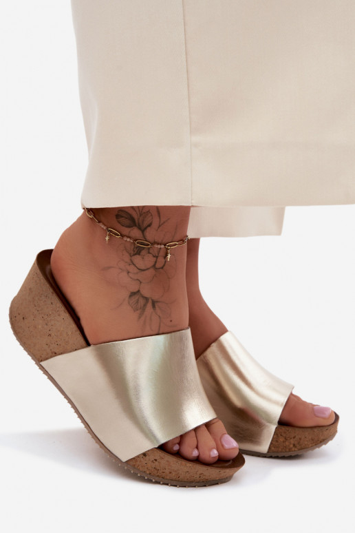 Zazoo 40291 Chinelos de couro Feminino Habilitado KorkoParaym Koturnie cor dourada