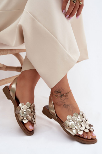 Sandálias femininas com salto largo Zazoo 40468 cor dourada