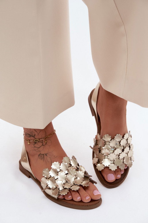 Sandálias femininas com salto largo Zazoo 40468 cor dourada