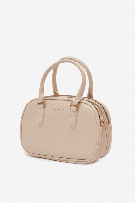 Bolsa tipo mala de viagem cor areia brilhante em couro sintético Soraya