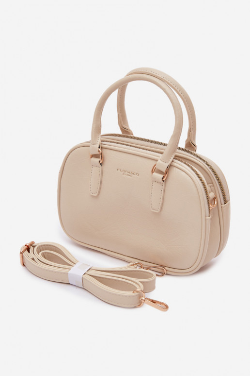 Bolsa tipo mala de viagem cor areia brilhante em couro sintético Soraya