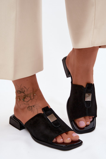 Estilo elegante Chinelos femininos camurça naturaloParaa D&A JC61-1002 cor preta