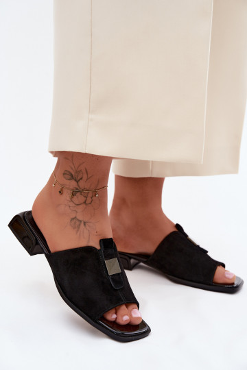 Estilo elegante Chinelos femininos camurça naturaloParaa D&A JC61-1002 cor preta 2