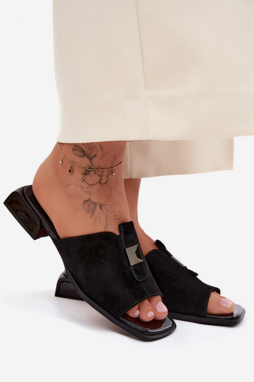 Estilo elegante Chinelos femininos camurça naturaloParaa D&A JC61-1002 cor preta