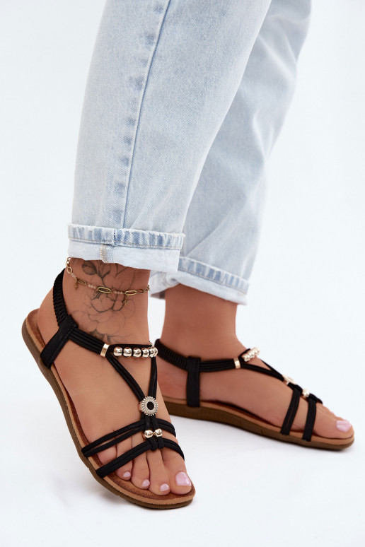 Sandálias rasteiras para mulheres com listras cor preta Zelda