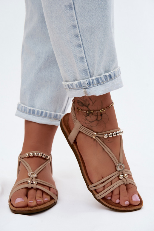 Sandálias rasteiras para mulheres com listras bege Zelda