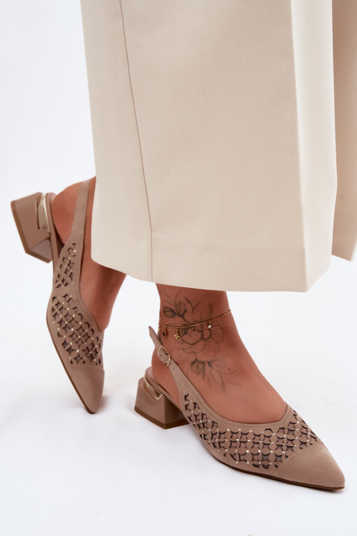 Pele Sandálias femininas de camurça com elementos abertos com malha Klocke D&A CR61-3004 bege