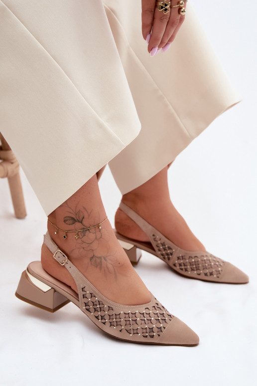 Pele Sandálias femininas de camurça com elementos abertos com malha Klocke D&A CR61-3004 bege