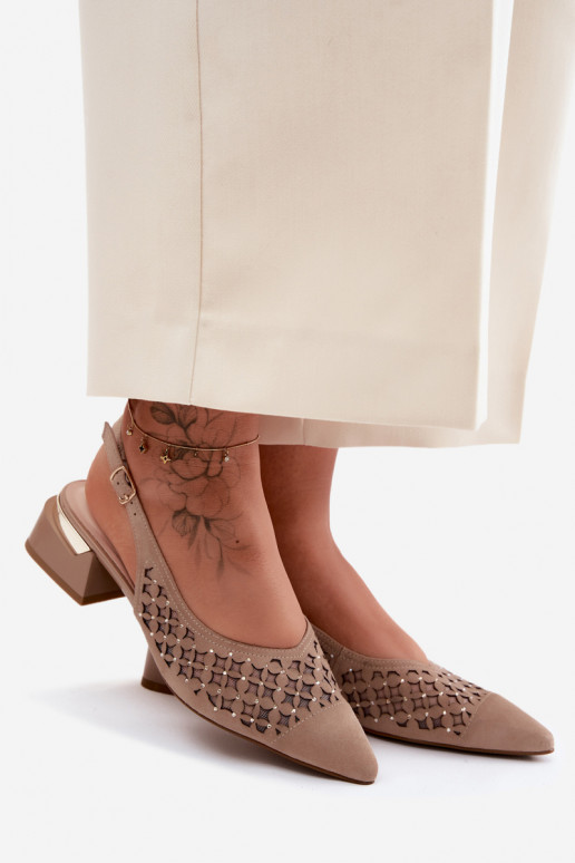 Pele Sandálias femininas de camurça com elementos abertos com malha Klocke D&A CR61-3004 bege