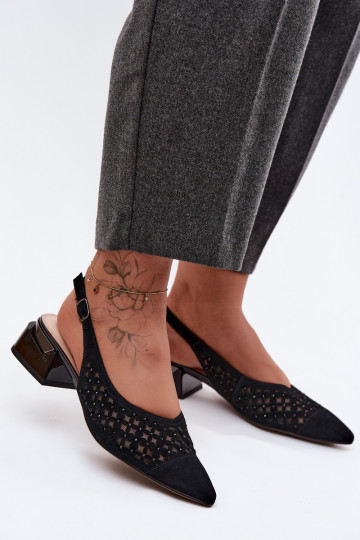 Pele Sandálias femininas de camurça com elementos abertos com malha Klocke D&A CR61-3004 cor preta 2