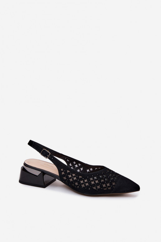 Pele Sandálias femininas de camurça com elementos abertos com malha Klocke D&A CR61-3004 cor preta