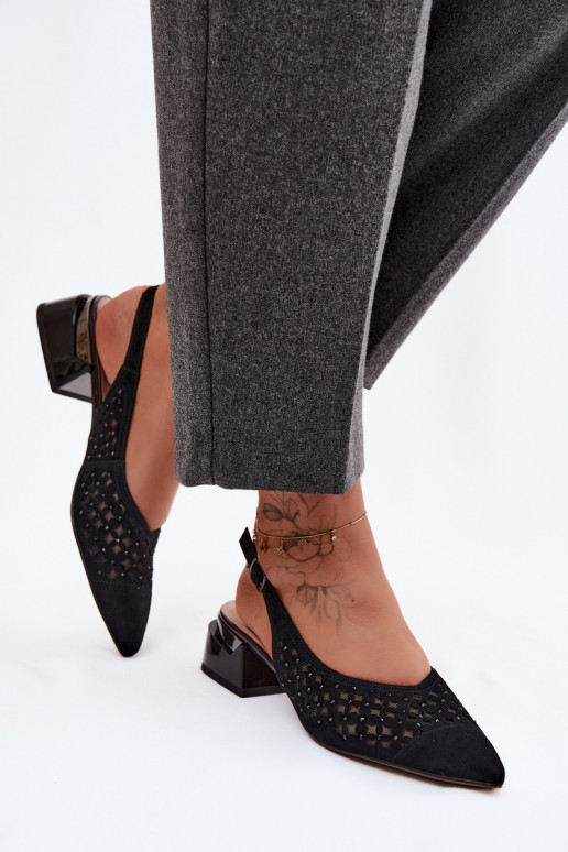 Pele Sandálias femininas de camurça com elementos abertos com malha Klocke D&A CR61-3004 cor preta