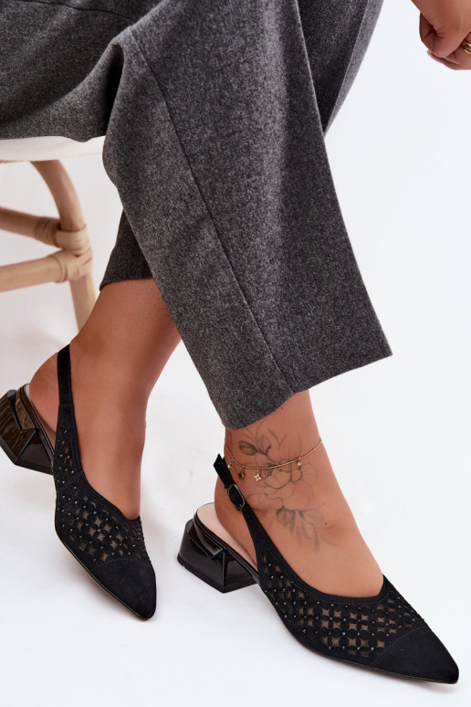 Pele Sandálias femininas de camurça com elementos abertos com malha Klocke D&A CR61-3004 cor preta