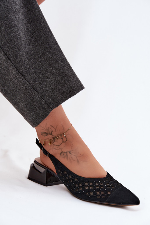 Pele Sandálias femininas de camurça com elementos abertos com malha Klocke D&A CR61-3004 cor preta