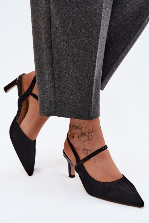Pele Elegante salto alto em camurça Ze Zdobionym Tirasem D&A CR61-3048 cor preta