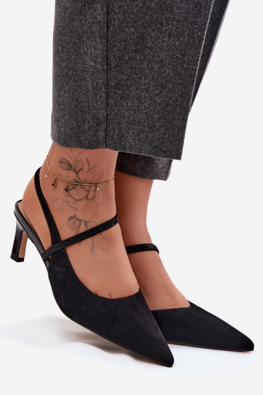 Pele Elegante salto alto em camurça Ze Zdobionym Tirasem D&A CR61-3048 cor preta