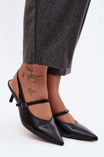 Pele Sapato Sandálias de salto alto com alças D&A CR61-3046 cor preta 2