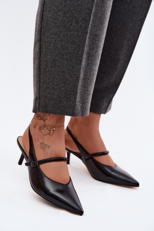 Pele Sapato Sandálias de salto alto com alças D&A CR61-3046 cor preta