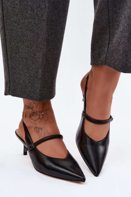 Pele Sapato Sandálias de salto alto com alças D&A CR61-3046 cor preta