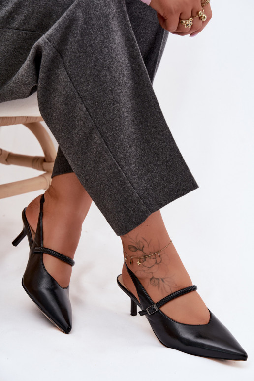 Pele Sapato Sandálias de salto alto com alças D&A CR61-3046 cor preta